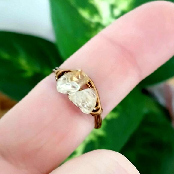 Citrine Crystal Beaded Ring, Bronze Wire Wrapped, Size 8.5 - Picture 1 of 2